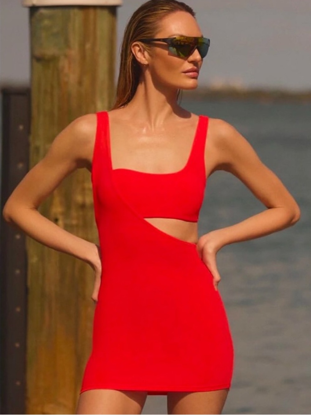 NWT - ALO Yoga Red Asymmetrical Soleil Cutout Dress